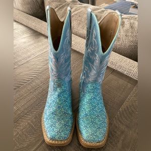 Roper Kids Turquoise Floral Glitter with Blue Ice Top Square Toe Cowboy Boots